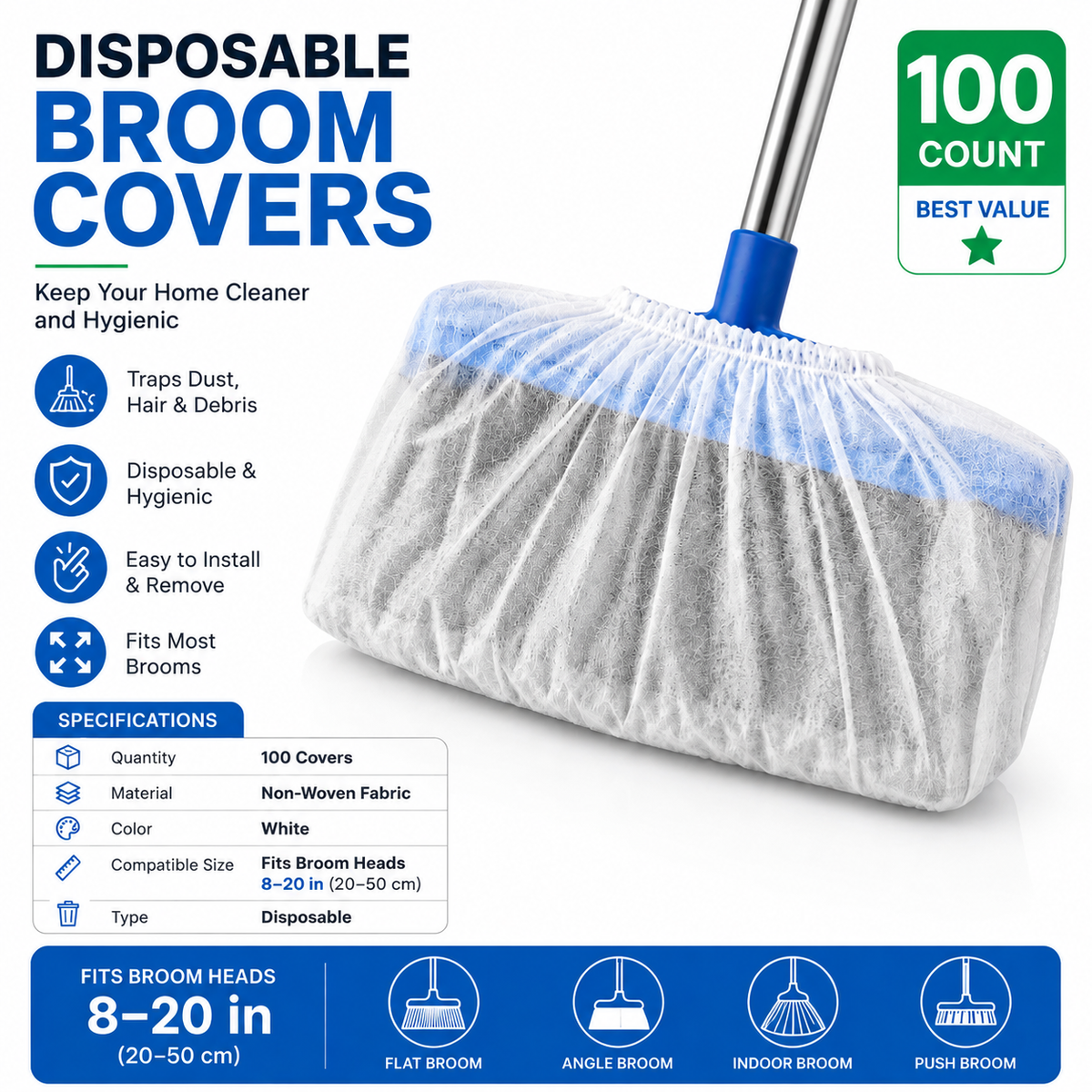 🧹✨100 PCS-Disposable Broom Dust Covers – Catch Dust & Hair as You Sweep!🍀