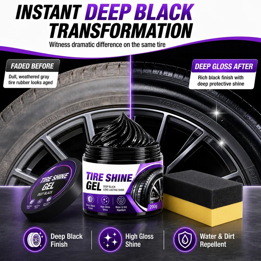 ✨🔥Car Tire Shine Gel  Restoration Paste and Rubber Parts Blackening Coating Wax