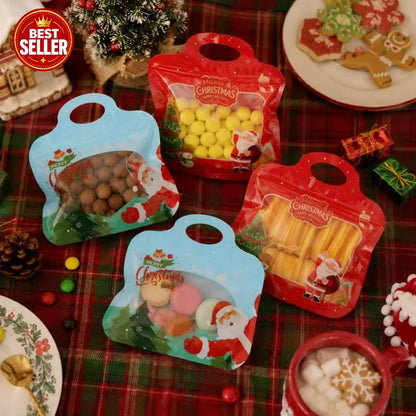 🍬Easy Fill, Easy Seal🎁 Festive Self-Seal Treat Bags – Santa & Snowman Print | Resealable, Food-Safe & Perfect for Cookies, Chocolates & Little Gifts 🎅