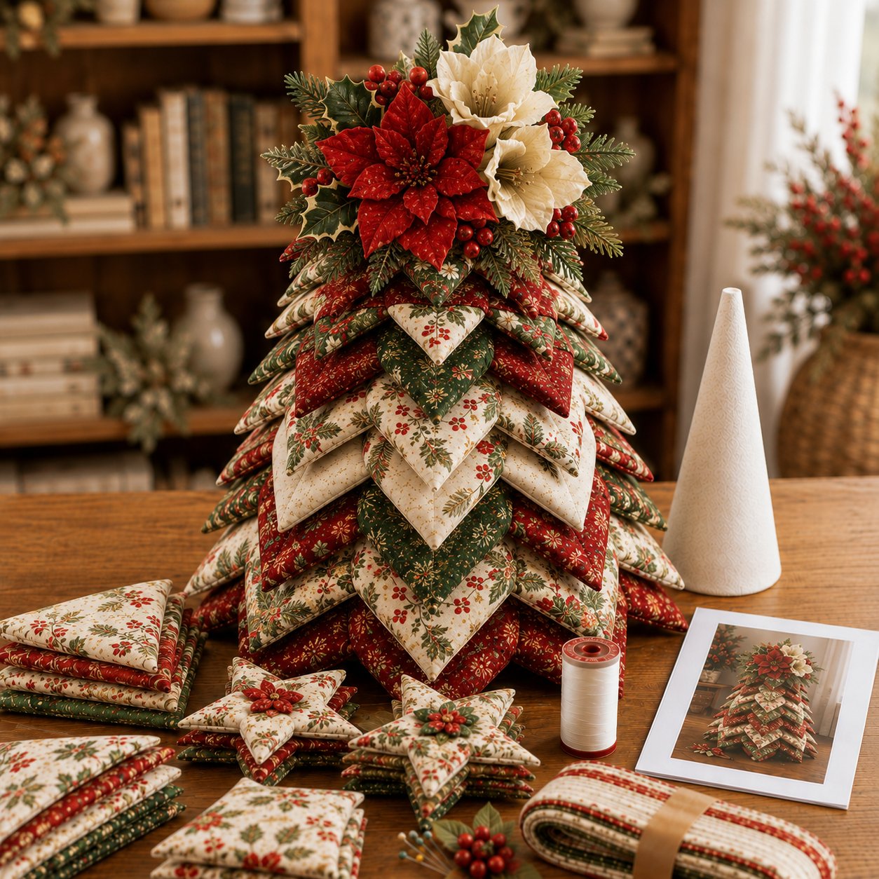 🍂 Beginner-Friendly DIY Fabric Patchwork Fall Tree Kit | Coordinated Autumn Fabrics, Cone Base, Securing Pins & Floral Topper Included 🌼✨