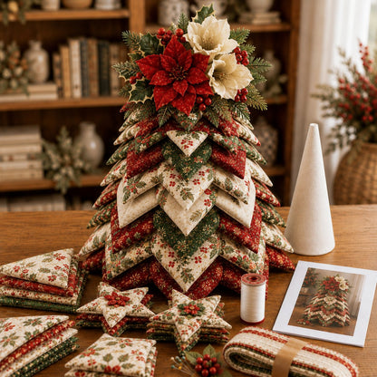 🍂 Beginner-Friendly DIY Fabric Patchwork Fall Tree Kit | Coordinated Autumn Fabrics, Cone Base, Securing Pins & Floral Topper Included 🌼✨
