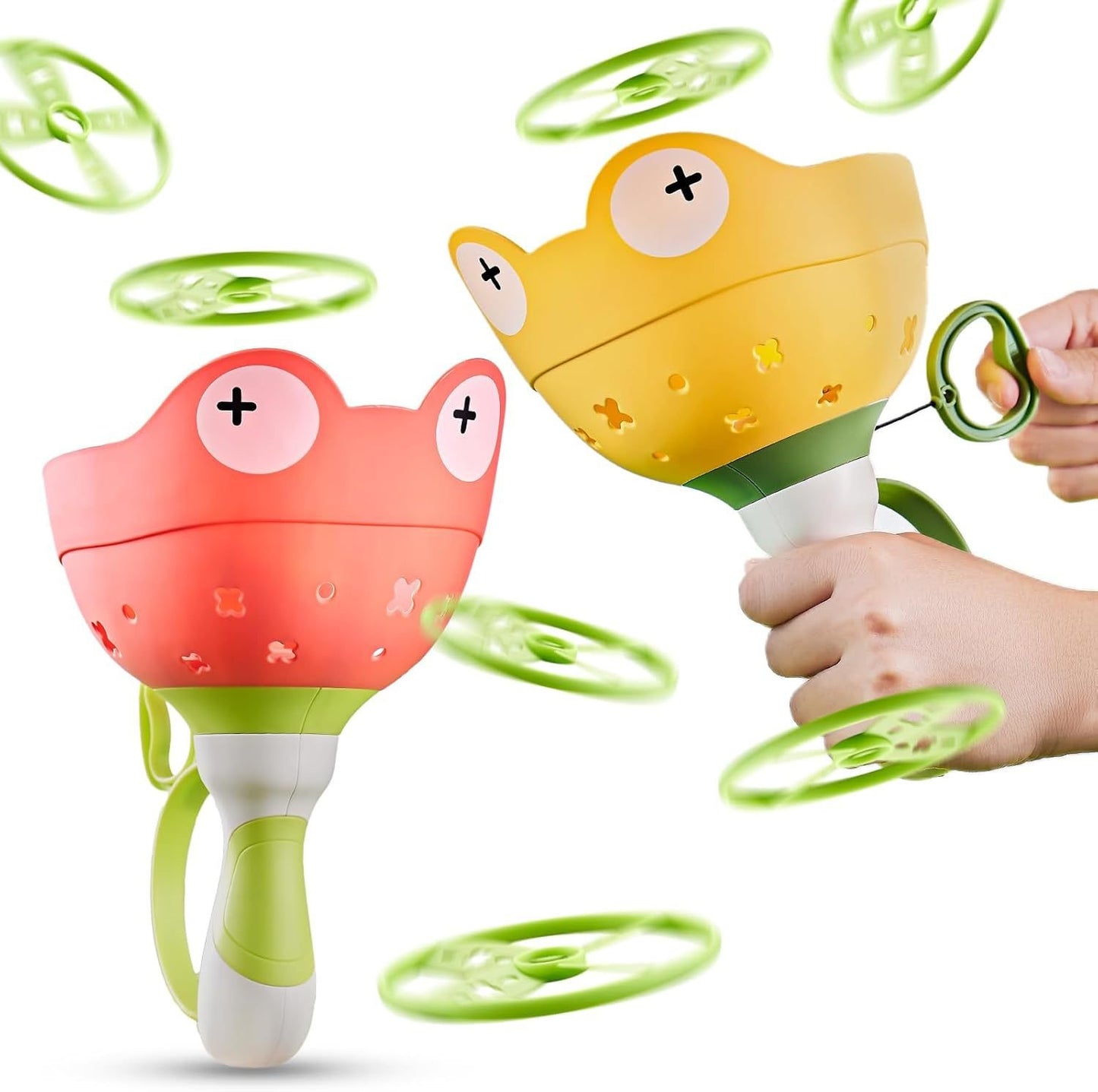 Flying Disc Launcher Toy (2 Packs), Manual Capture Catching Disk Game, Outdoor Toys for Kids Ages 4-8