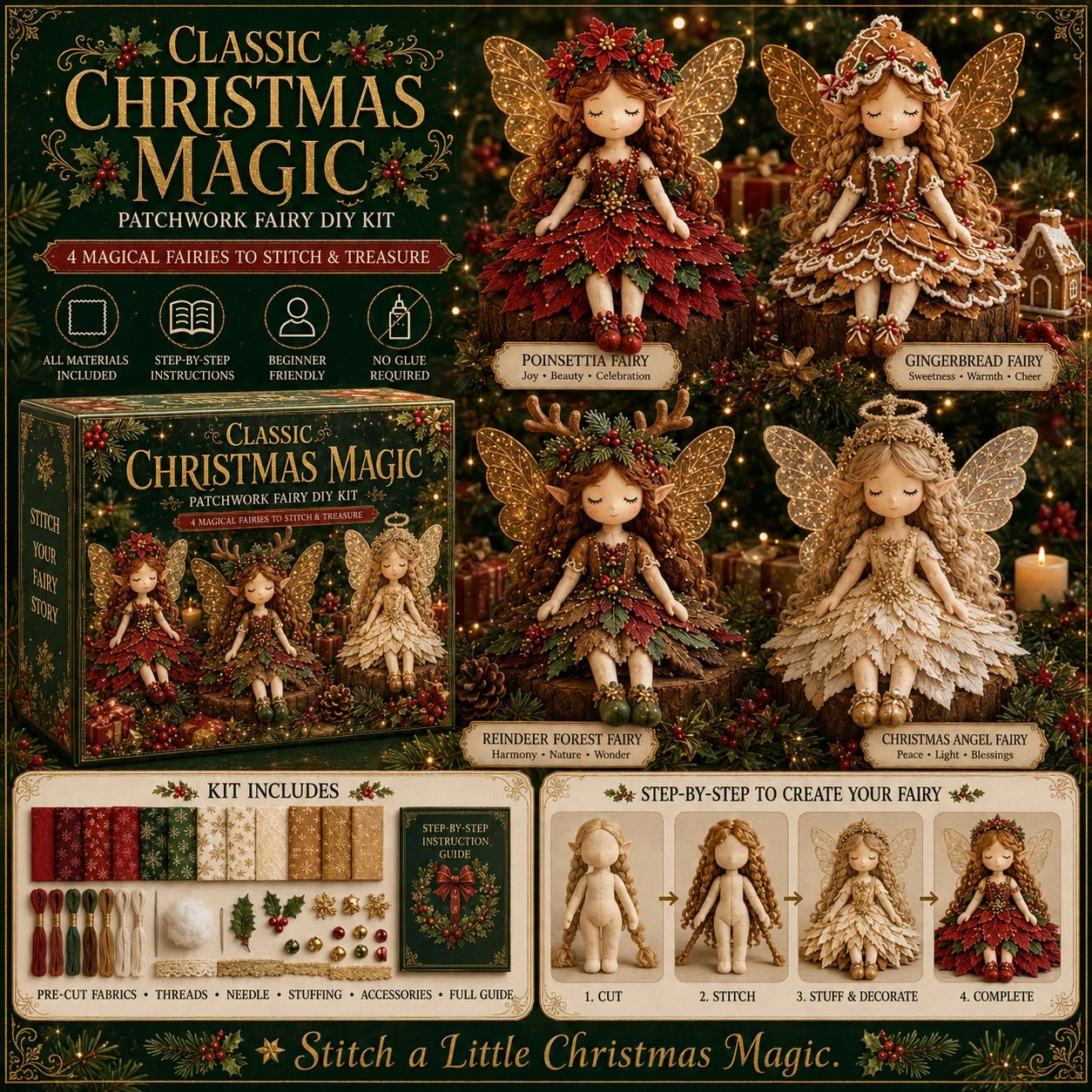 🔥LAST DAY 50% OFF - ✨ Christmas Magic Patchwork Fairy DIY Kit – Stitch Your Own Magical Christmas Fairy Collection