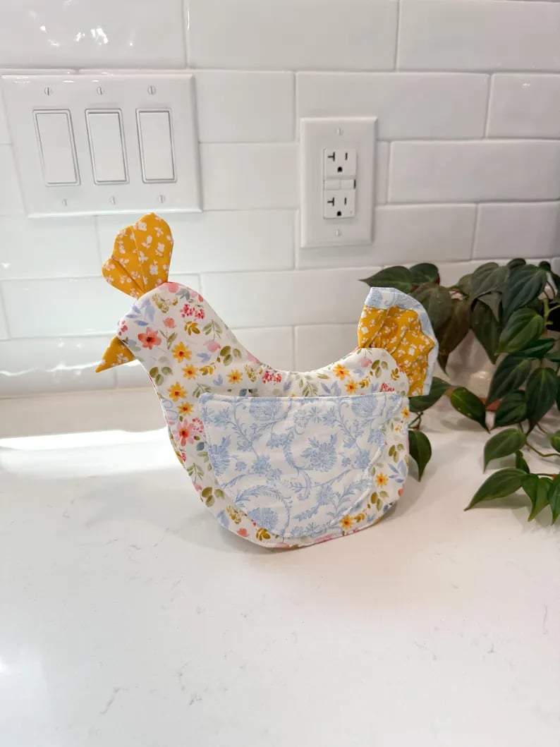 🐔 Handmade Chicken Oven Mitt & Pot Holder – Quilted Hen Hot Pad, Insulated & Heat Resistant, Farmhouse Kitchen Decor 🔥🏡