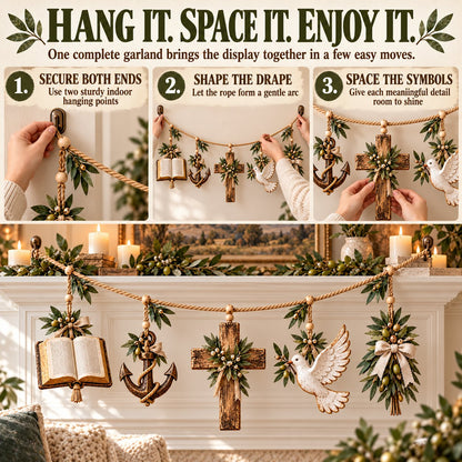 ⏳ Last Day 49% OFF – ✝️ Christian Faith & Hope Decorative Banner | 5 Meaningful Symbols with Rustic Farmhouse Charm 🌿
