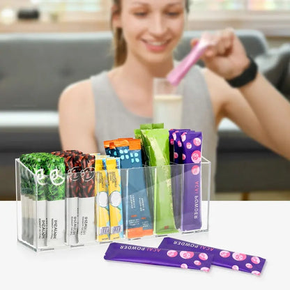 🥤 Drink Packet Organizer – Wall-Mount Kitchen Storage Holder with Adhesive & Magnetic Installation for Countertop, Fridge & Cabinet