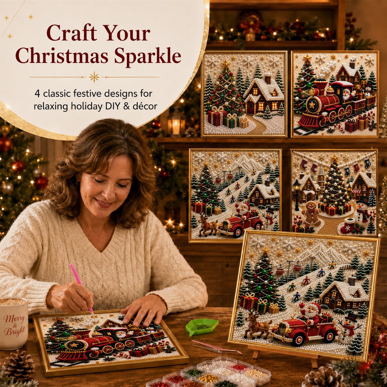 🎄Relaxing & Beginner-Friendly🎅 Premium 3D Pearl Christmas Wall Art Kit ⛄️❄️