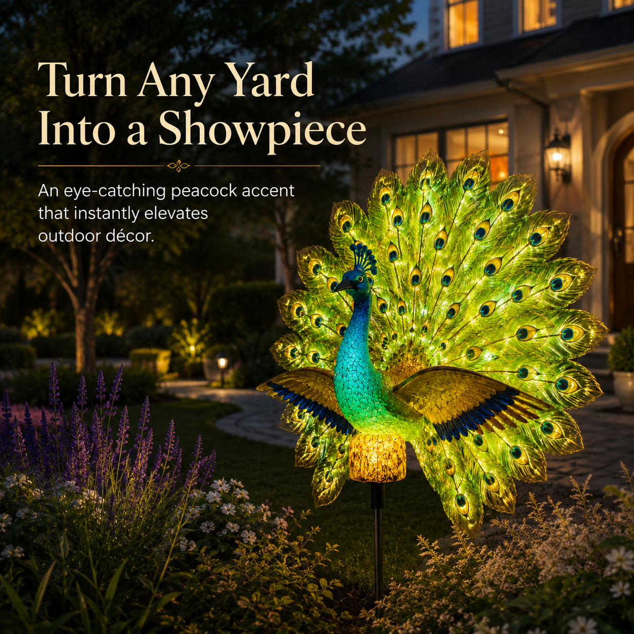 Solar Peacock Garden Sculpture – Lifelike Color Glowing Outdoor Yard Landscape Ornament
