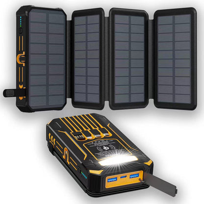 🎄20000mAh Solar Power Bank with Foldable Panels, Wireless Charging & LED Flashlight
