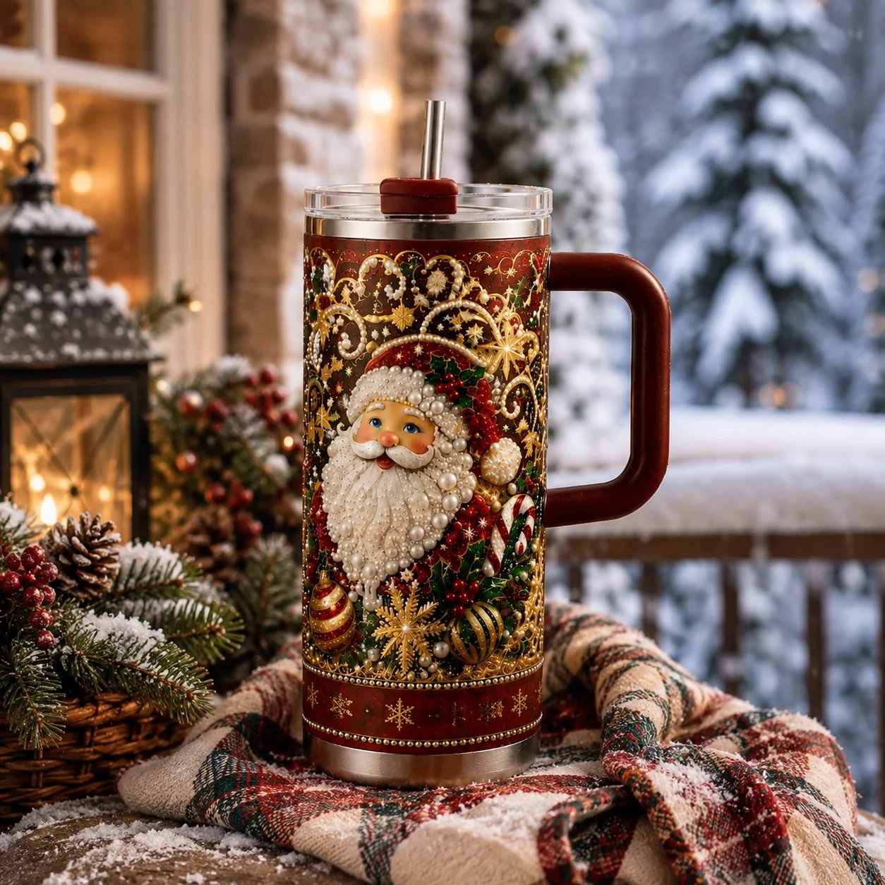 🎅✨ Luxury Christmas Santa 40oz Handle Tumbler – A Magical Holiday Gift