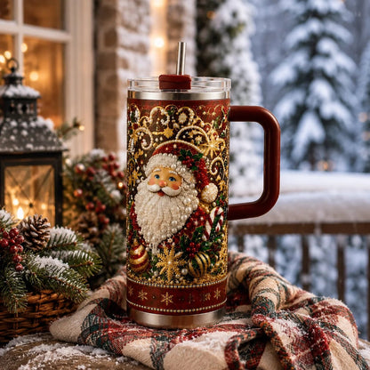 🎅✨ Luxury Christmas Santa 40oz Handle Tumbler – A Magical Holiday Gift