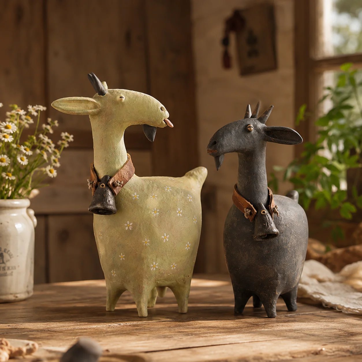 Whimsical Farmhouse Goat Figurines Set of 2