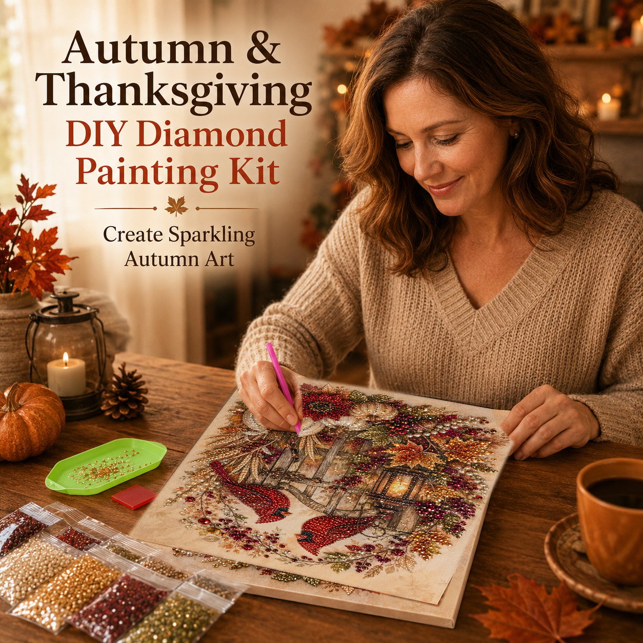 🍂 LAST DAY 49% OFF – Premium 3D Pearl Autumn & Thanksgiving Diamond Painting Art Kit | Luxury Flocked Canvas with Scratch-Resistant Non-Fading Pearl Beads DIY Fall Harvest Decor 🍁🦃💎