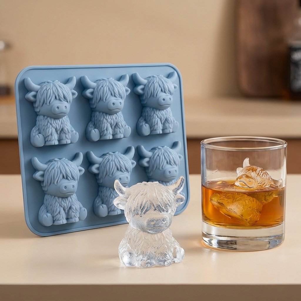 ⏳Last Day Special Price ￡19.99!!🐮 Mini Highland Cow Ice Cube Mold – Cute 3D Ice for Drinks, Parties & Gifts