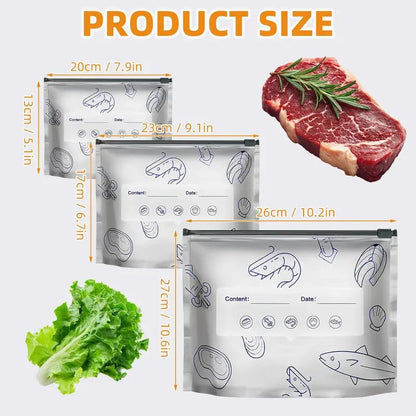 ⚡2026 New Reusable Aluminum Foil Seal Bags – Vacuum Zipper, Label & Stand-Up Design for Fruits, Veggies & Meat