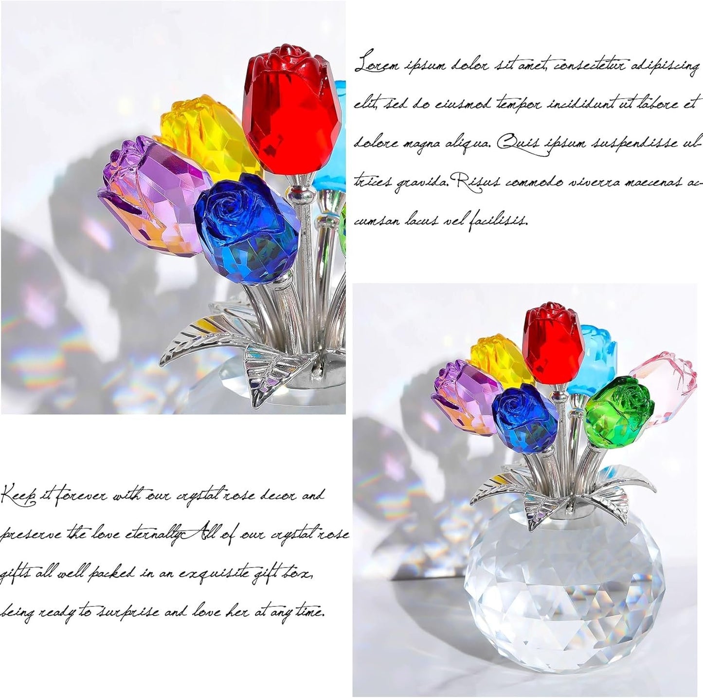 🏆Valentine's Day Hot Sale 49% OFF❤️ Crystal Colorful Rose Flower Collectible Figurine with Vase
