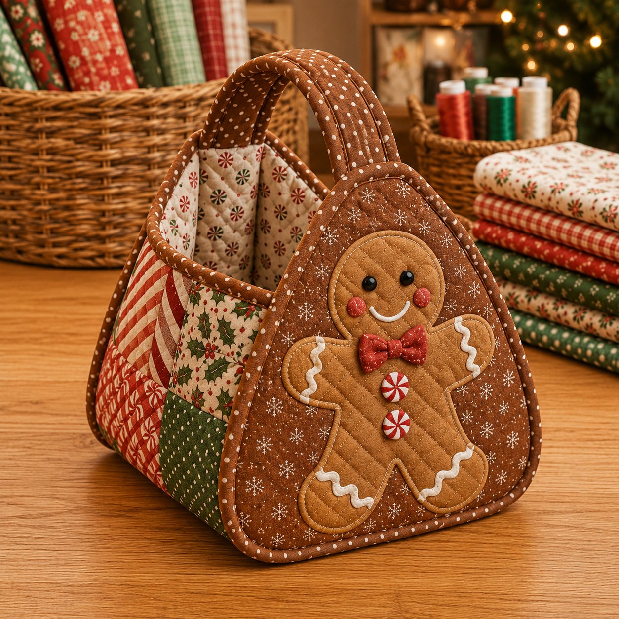 ⏳ Last Day 49% OFF – 🎄 Christmas Character Quilted Carry Basket | Padded Patchwork Fabrics, Layered Appliqué & Soft Carry Handle in DIY Kit or Ready-Made Styles 🎁✨