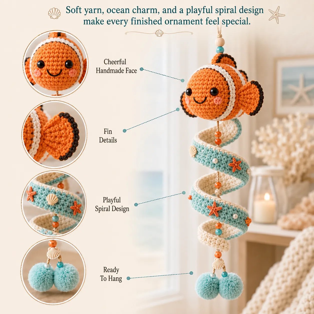 ⏳ Last Day 49% OFF – 🌊 Beginner-Friendly Ocean Animal Spiral Crochet Hanging Ornament Kit | Complete Kit with All Tools & Step-by-Step Guide Included 💕
