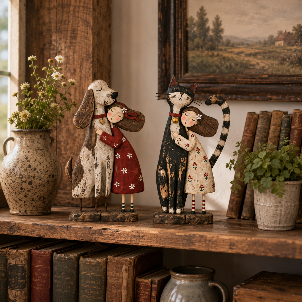 ❤️Girl & Her Best Friend Folk Art Figurine