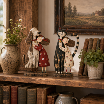 ❤️Girl & Her Best Friend Folk Art Figurine