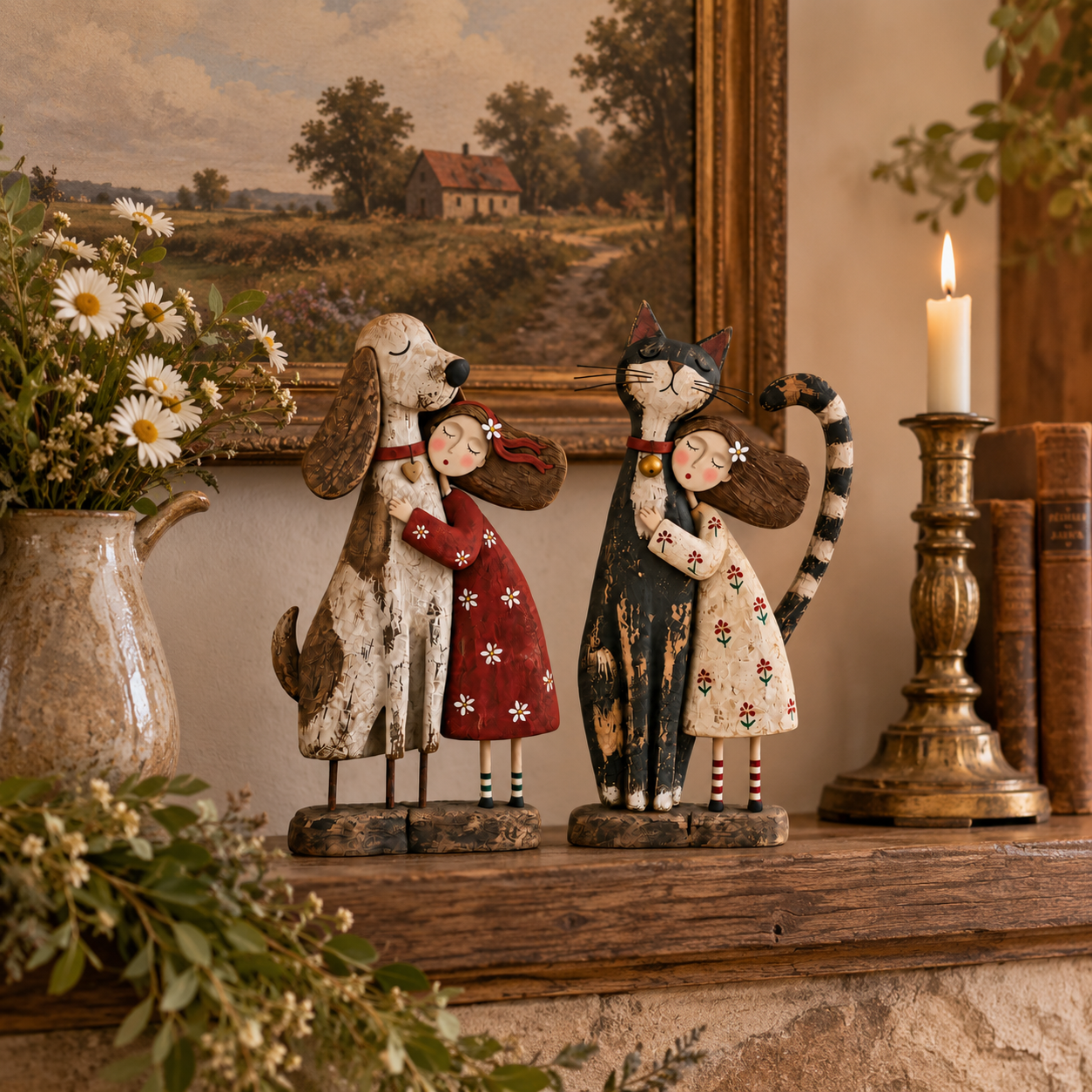 ❤️Girl & Her Best Friend Folk Art Figurine