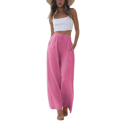 2026 SummerVibes-Women's Cotton Linen Summer Palazzo Pants Flowy Wide Leg Beach Trousers