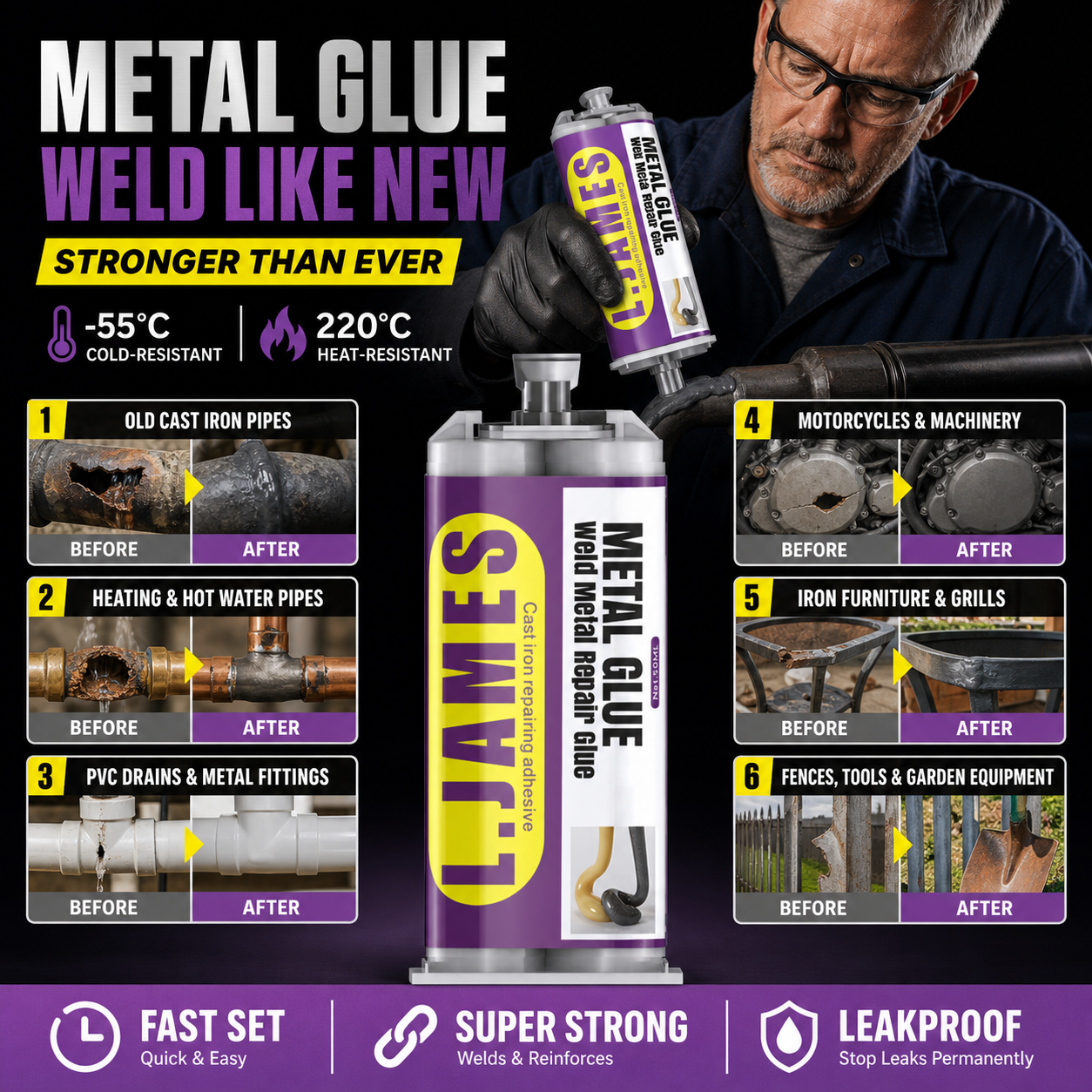🔥Hot Sale 48% OFF🔥 Metal Weld Repair Glue – 2-Part Epoxy, Waterproof, Heat-Resistant, Drillable 🔧