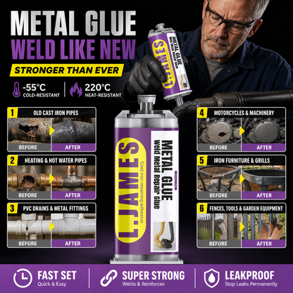 🔥Hot Sale 48% OFF🔥 Metal Weld Repair Glue – 2-Part Epoxy, Waterproof, Heat-Resistant, Drillable 🔧