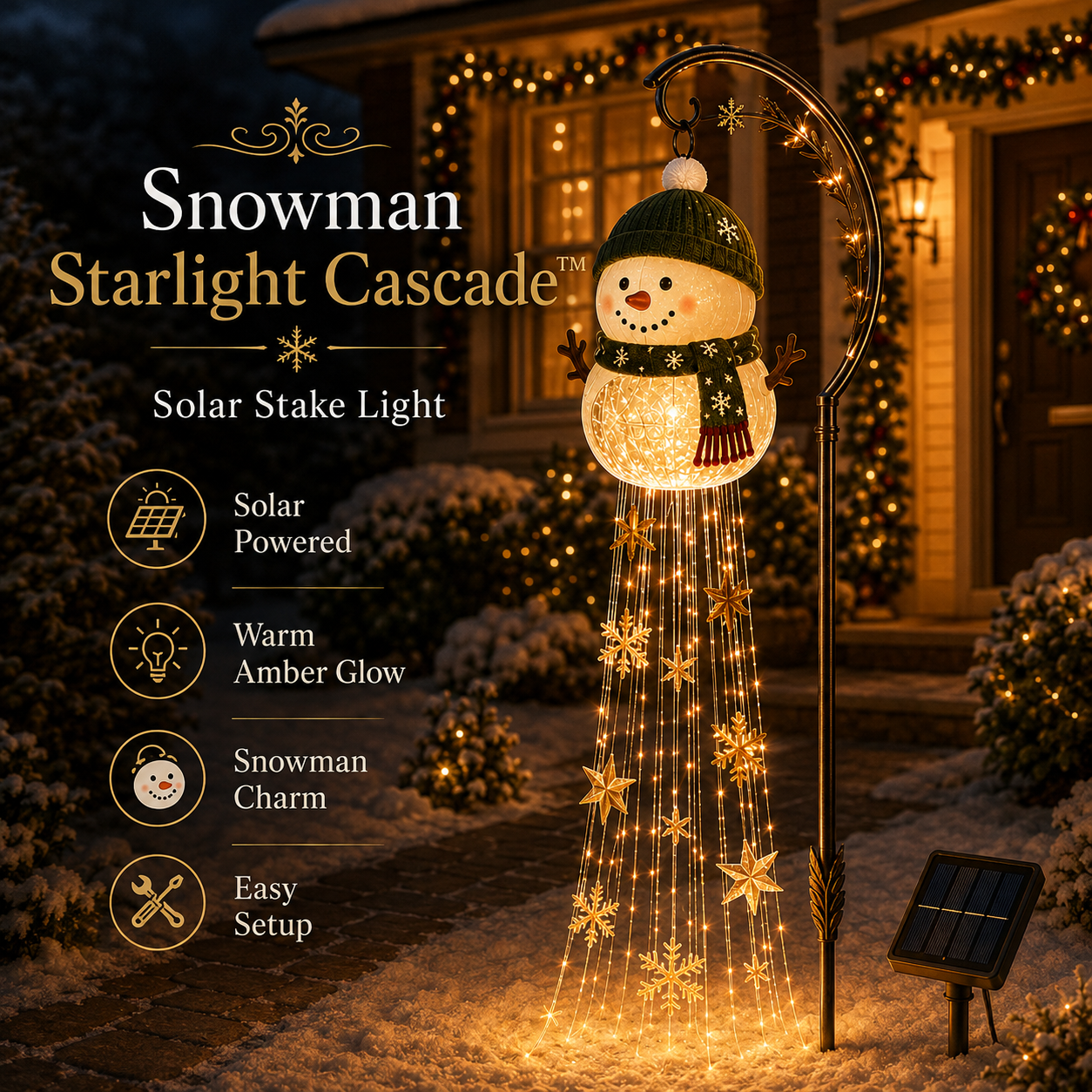 Snowman Starlight Cascade Solar Christmas Yard Light