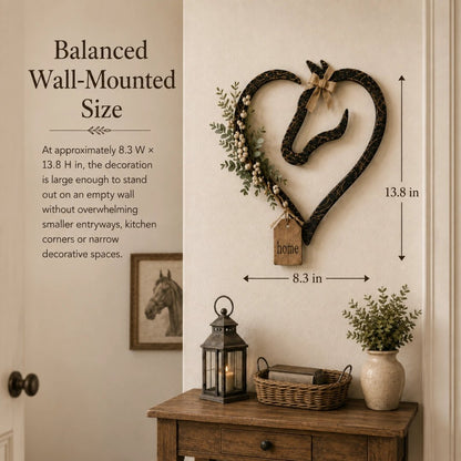Rustic Horse Heart Wall Decor with Greenery – Farmhouse Equestrian Home Accent