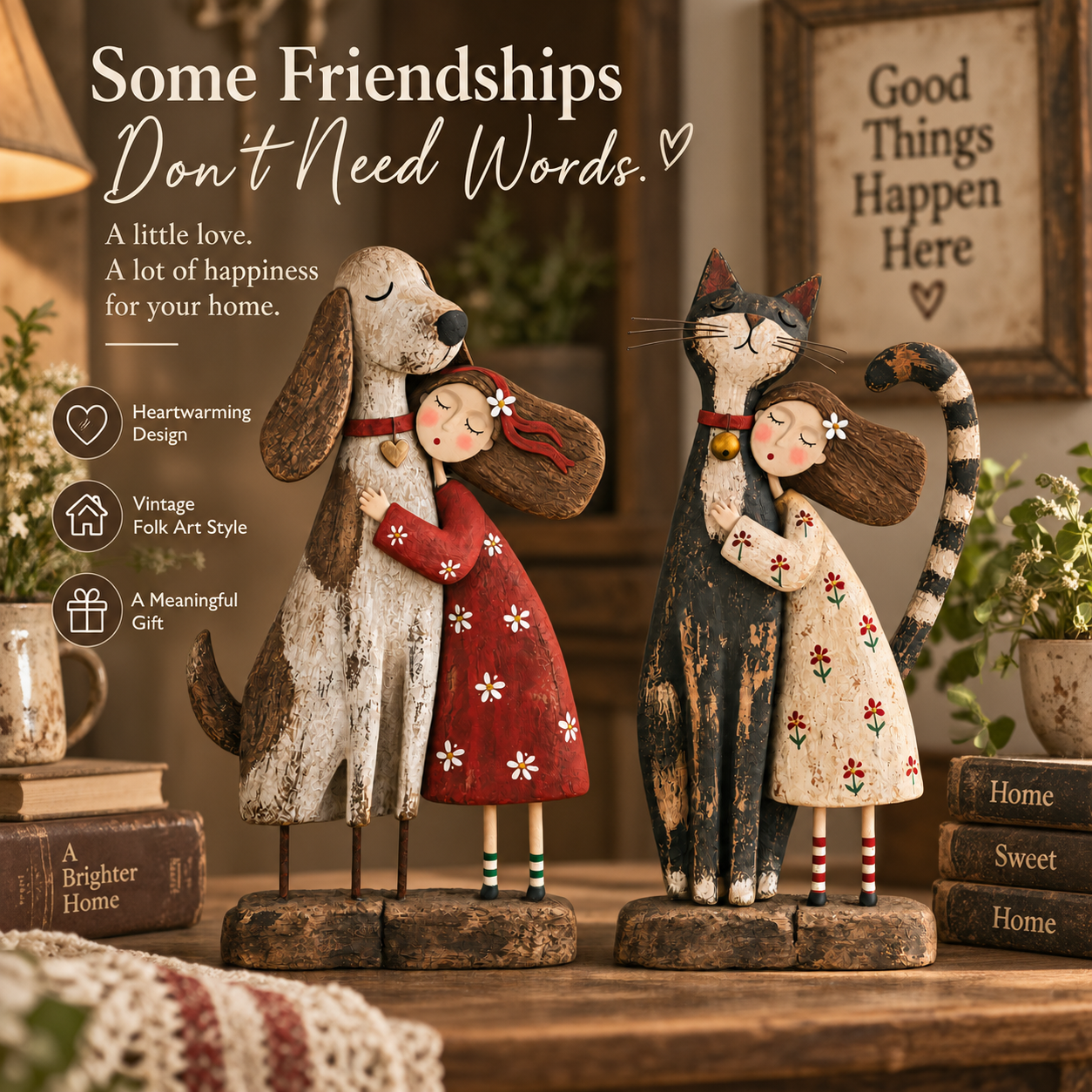 ❤️Girl & Her Best Friend Folk Art Figurine