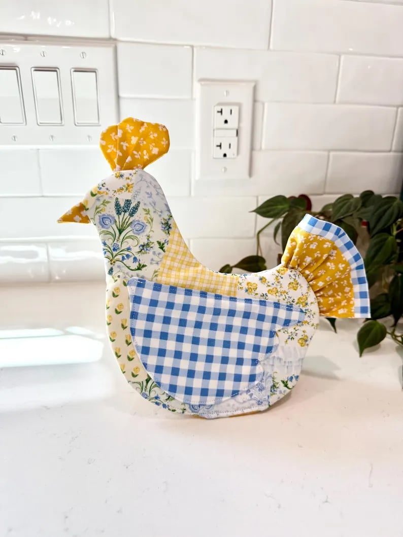 🐔 Handmade Chicken Oven Mitt & Pot Holder – Quilted Hen Hot Pad, Insulated & Heat Resistant, Farmhouse Kitchen Decor 🔥🏡