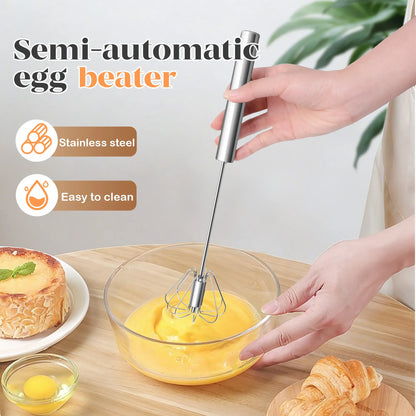 🥚SUMMER SALE 49% OFF☕Stainless Steel Hand-Push Rotary Whisk, Food-Grade Rust-Resistant Kitchen Utensil with Sturdy Riveted Construction.