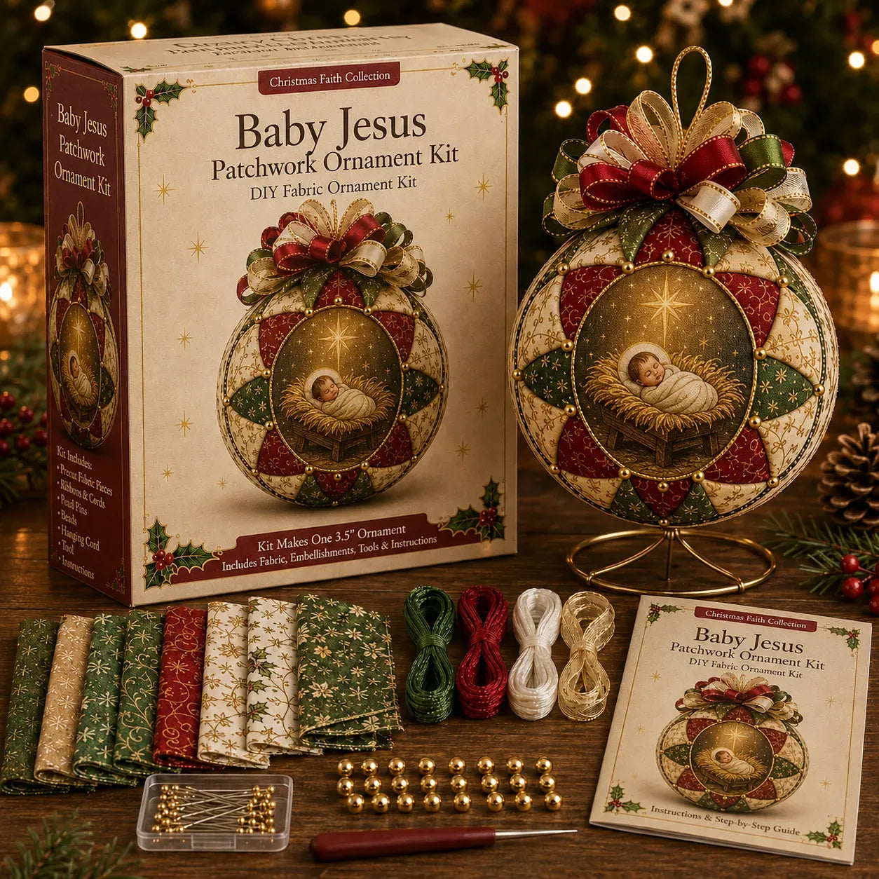 ⏳ Last Day 49% OFF – ✝️ Beginner-Friendly DIY Christmas Nativity Patchwork Ornament Kit Collection | Complete Kit with Coordinated Fabrics, Ornament Form, Decorative Accents & Step-by-Step Guide Included 💕