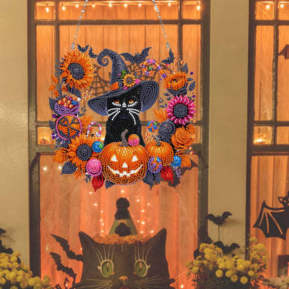 🐈‍⬛🎃Halloween Black Cat Moon Diamond Art Hanging Ornament Kit