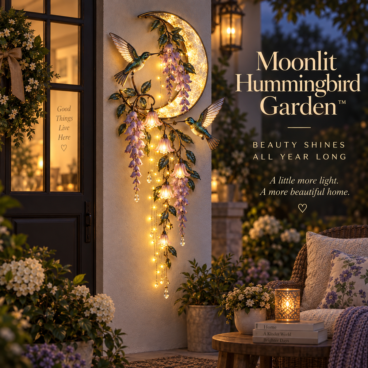 🐦🌸 Hummingbird Moonlight Cascade™ – Lighted Wisteria Wall Decor