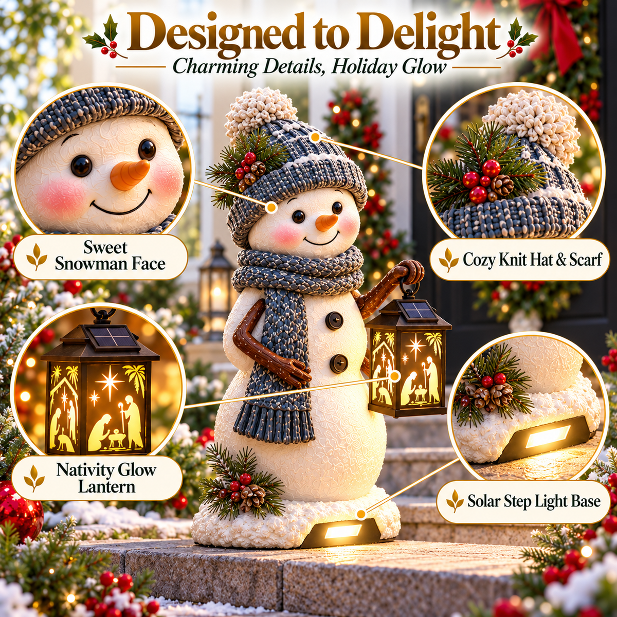 ⛄ Last Day 49% Snowman Nativity Glow™ – Solar Christmas Step Light with Holy Family Projection