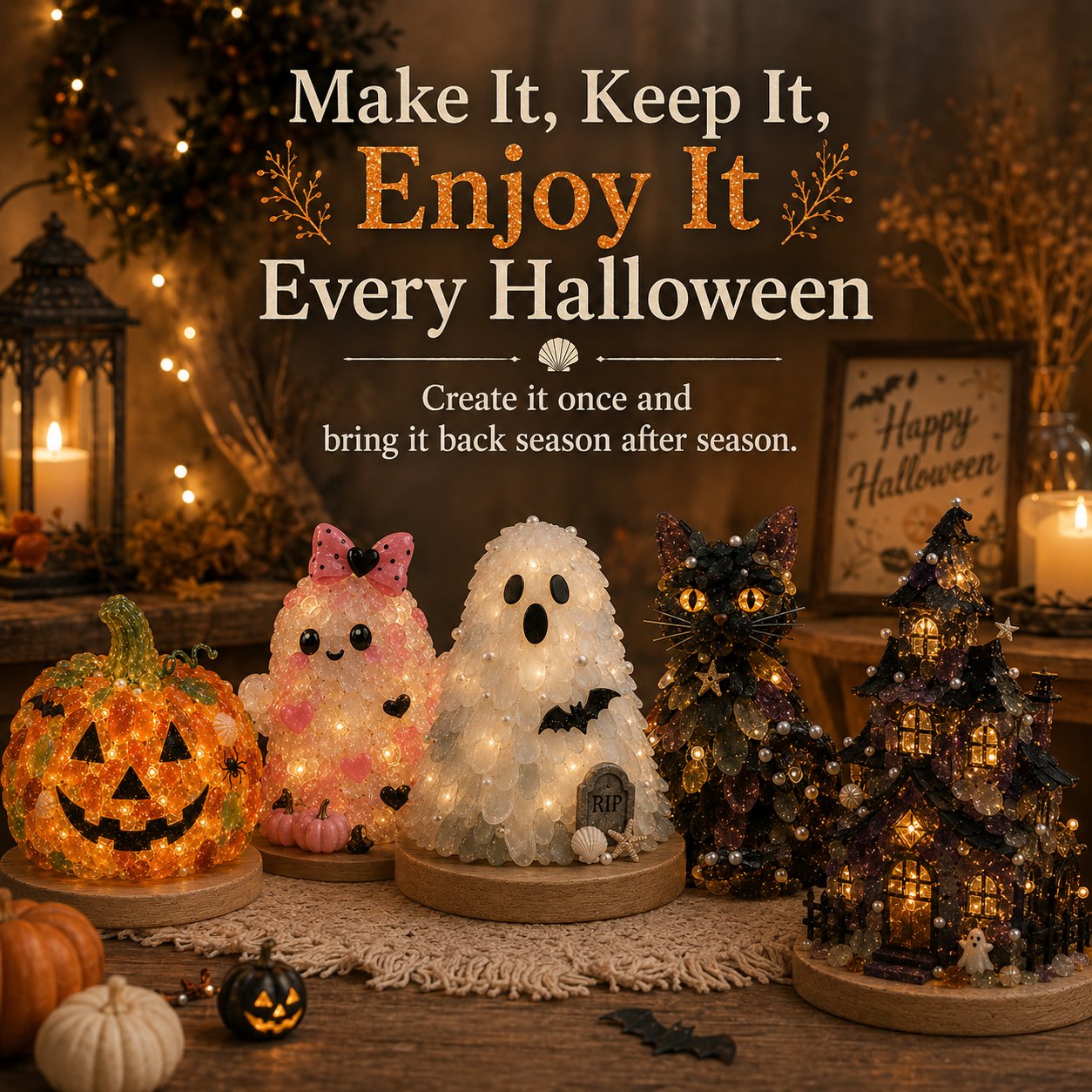 🔥😍 Last Day 49% OFF – 🎃 Beginner-Friendly DIY Lighted Sea Glass Halloween Character Kit Collection | Complete Kit with Sea Glass Pieces, LED Lights & Step-by-Step Guide Included 💕