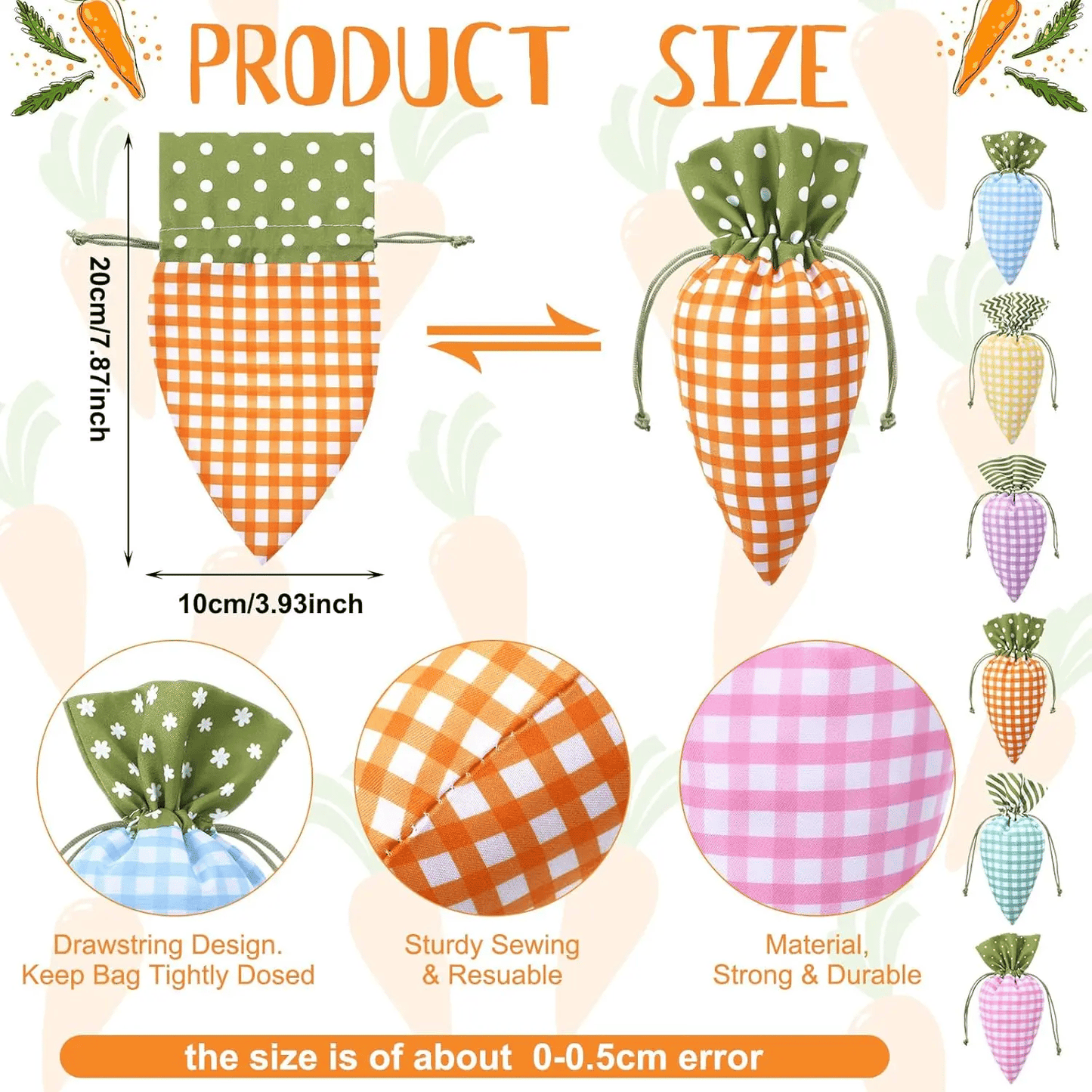 8/12/24Pcs Easter Carrot Drawstring Bags, Candy Gift Bags for Party & Egg Hunt