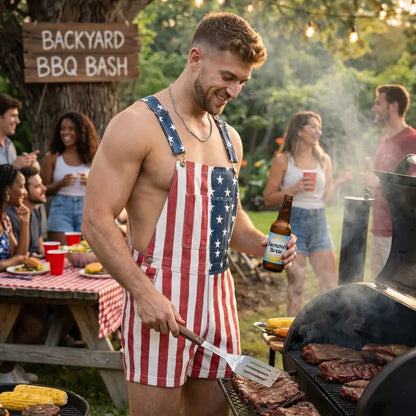 4th of July Comfortable Stretch American Flag Overalls for Men and Women - Memorial Day Coveralls USA Patriotic Gifts