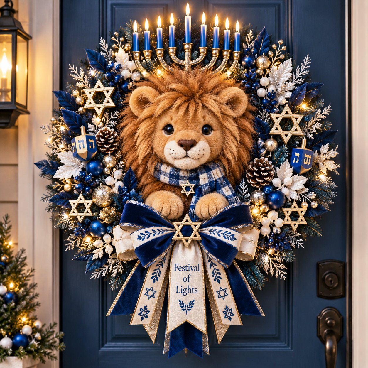 🦁 Lion of Judah Hanukkah Lighted Wreath - A Warm & Meaningful Welcome for the Festival of Lights ✨