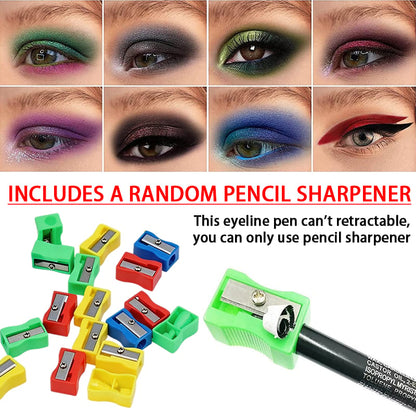 💧12-Pack Waterproof Colored Gel Eyeliner Pencil – Metallic & Shimmer Finishes, Smudge-Proof(Pencil sharpener color is random)