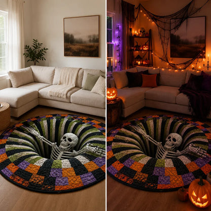 🎃3D Skeleton Vortex Quilted Round Halloween Rug
