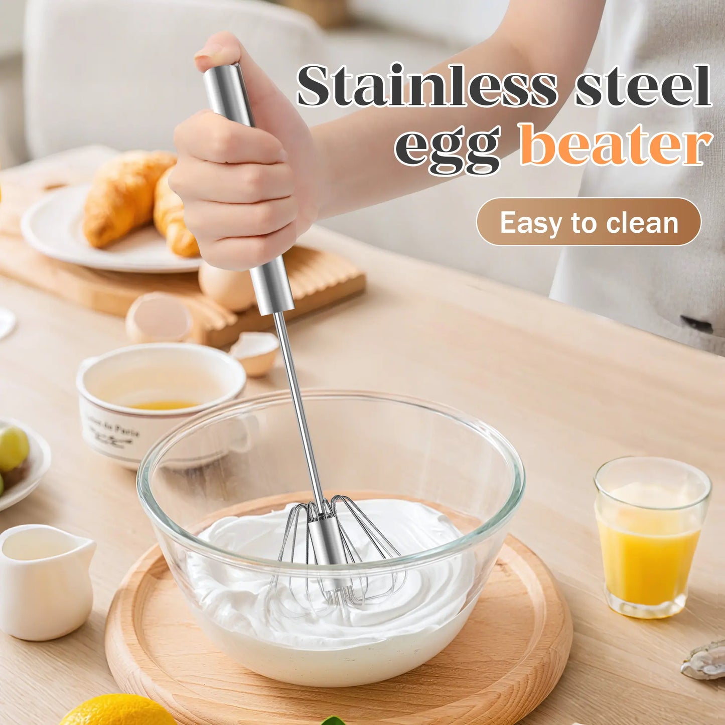 🥚SUMMER SALE 49% OFF☕Stainless Steel Hand-Push Rotary Whisk, Food-Grade Rust-Resistant Kitchen Utensil with Sturdy Riveted Construction.