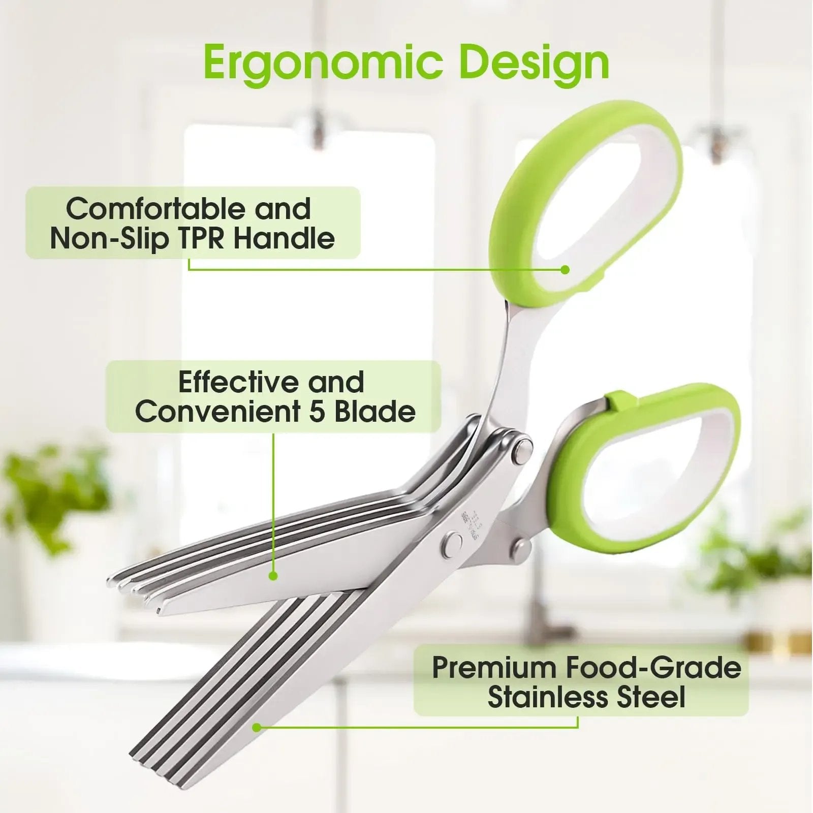 Five blade stainless steel herb scissors ergonomic design
