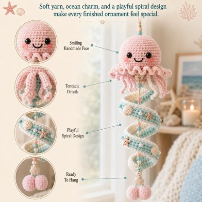 ⏳ Last Day 49% OFF – 🌊 Beginner-Friendly Ocean Animal Spiral Crochet Hanging Ornament Kit | Complete Kit with All Tools & Step-by-Step Guide Included 💕