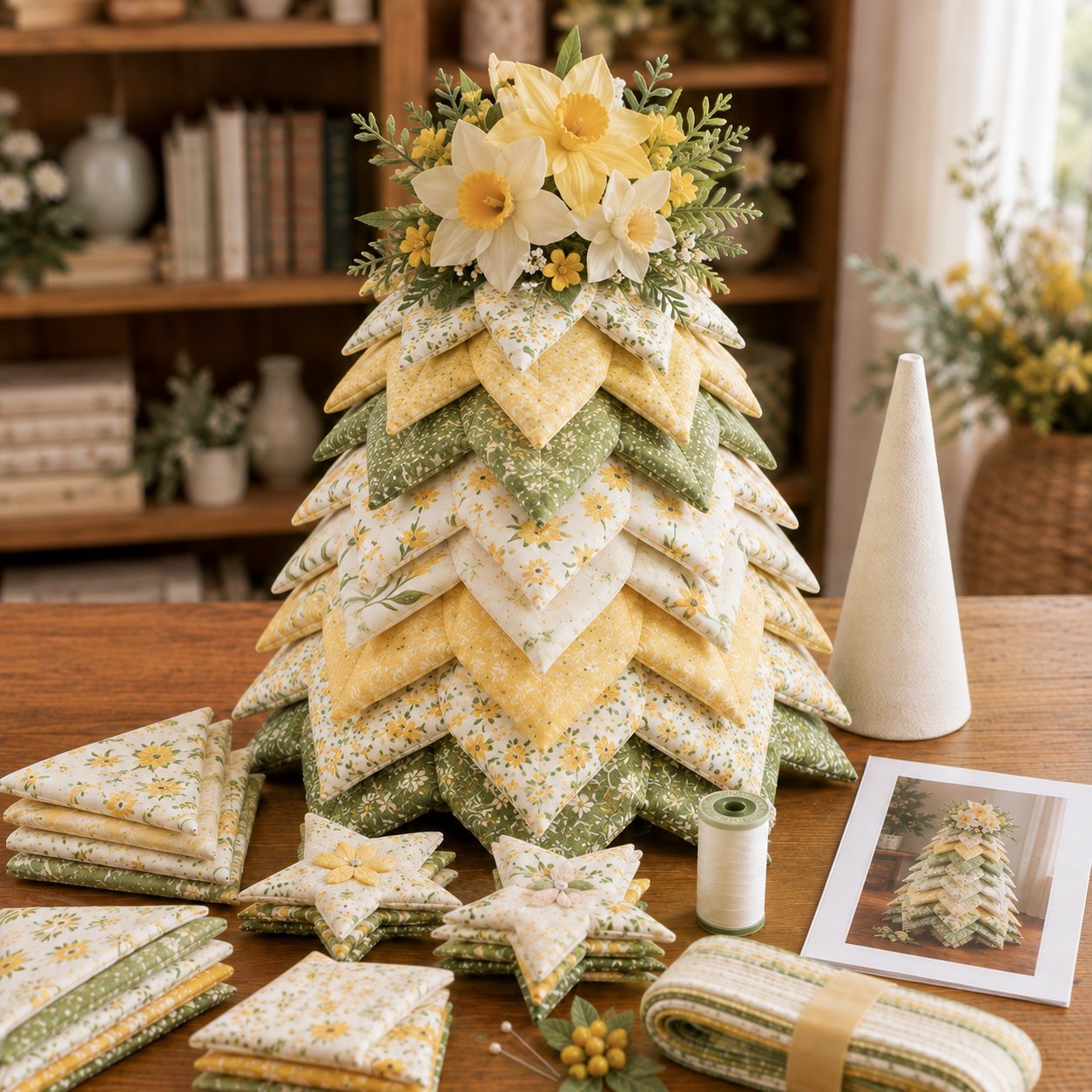 🍂 Beginner-Friendly DIY Fabric Patchwork Fall Tree Kit | Coordinated Autumn Fabrics, Cone Base, Securing Pins & Floral Topper Included 🌼✨