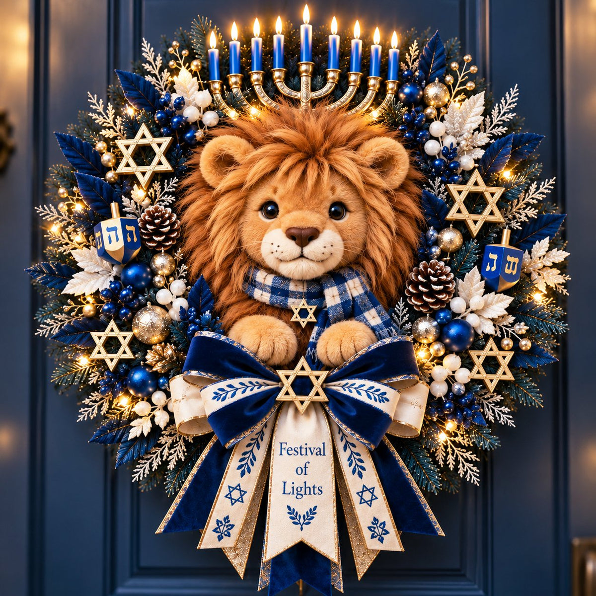 🦁 Lion of Judah Hanukkah Lighted Wreath - A Warm & Meaningful Welcome for the Festival of Lights ✨
