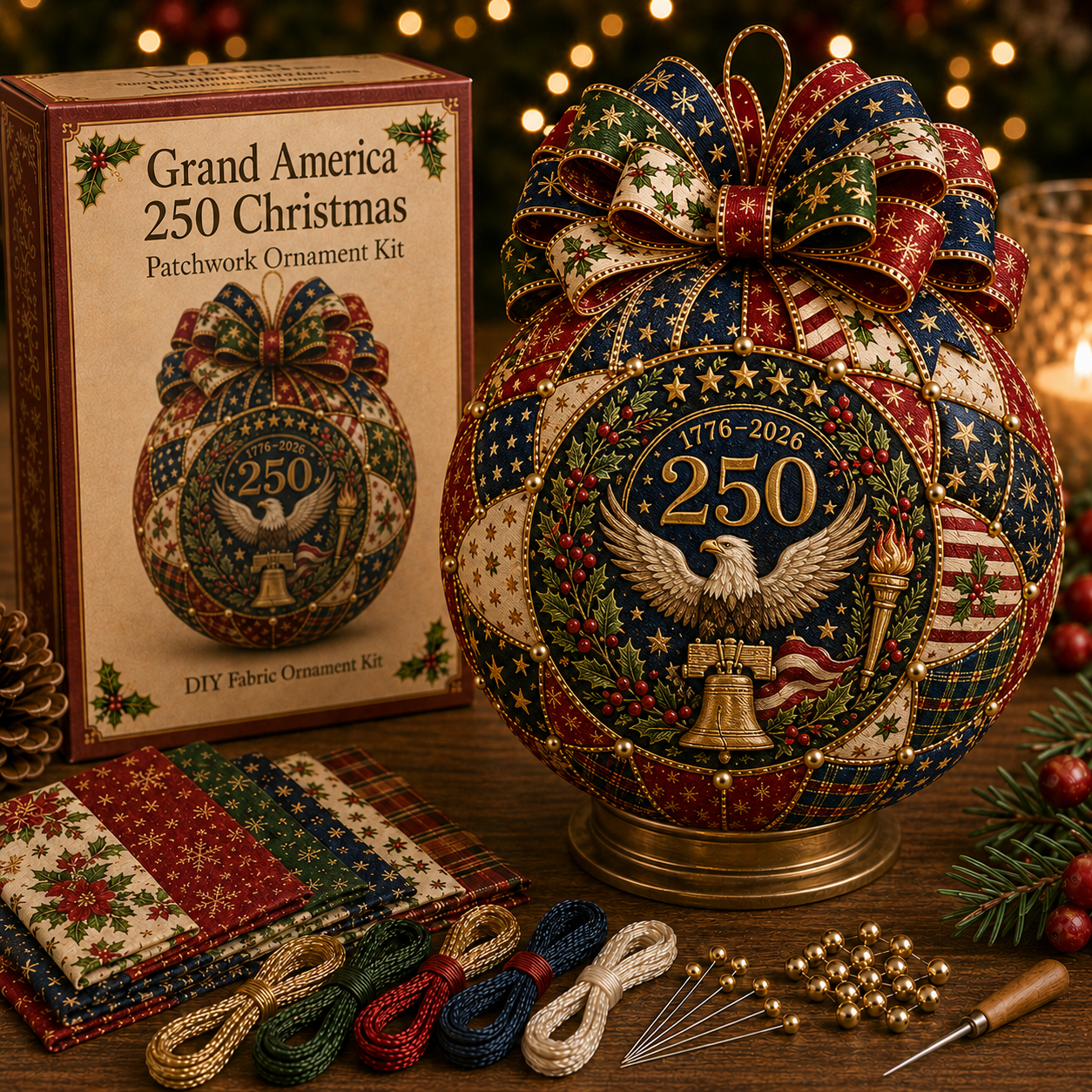 🇺🇸❤️Beginner-Friendly🎄 USA 250th Anniversary Christmas Patchwork Ornament DIY Kit