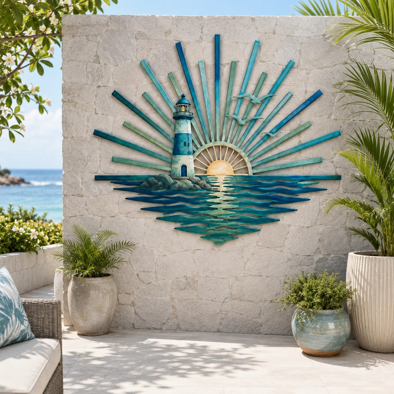 ⏳ Last Day 49% OFF – 🌊 Coastal Sunrise Metal Wall Art | Mermaid, Lighthouse & Sea Turtle Ocean Décor for Patio, Porch & Beach House 🐚